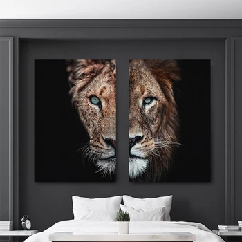 

Lion and Lioness Canvas Paintings On the Wall Art Modern Decorative Posters and Prints Black White Painting Pictures For Living