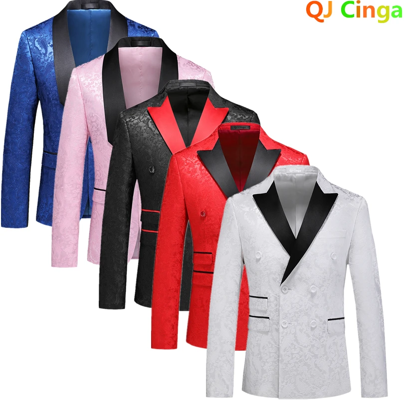 White Men's Rose Pattern Suit Jacket, Wedding Party Dress Coat, High Quality Men Slim Blazers Masculino Big Size M-6XL 3