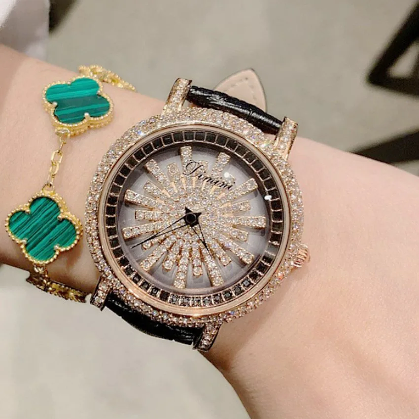 Роскошные женские часы с бриллиантами, вращающийся циферблат, кристалл, женские часы, водонепроницаемые, цветок, наручные часы для девочек, часы, relogio feminino