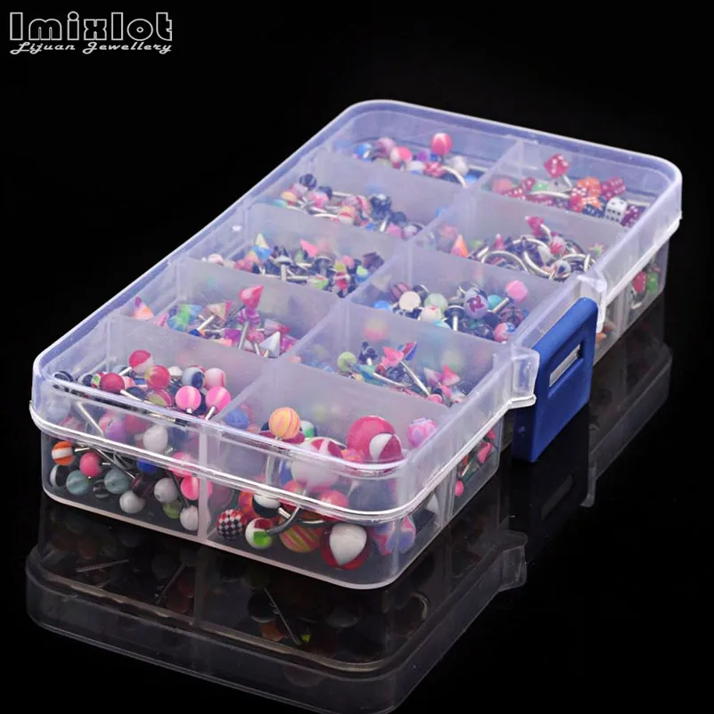 Body Piercing Jewelry 50/100PCS Mixed Acrylic Surgical Steel Nose Ring Tongue Bar Navel Eyebrow Lip Labret Piercing Set