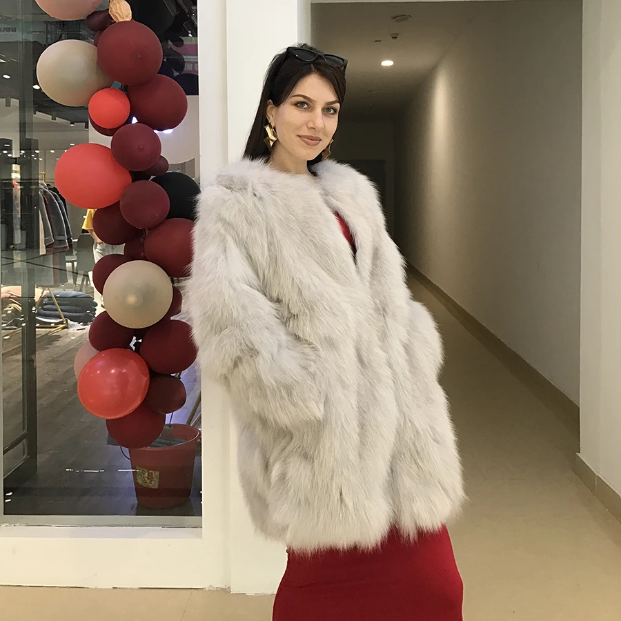 

EIFURKOP Real Fox Fur Coat Long Design multicolors Women Natural Fox Fur Jacket with Long Sleeves O-neck Female Ladies Overcoat