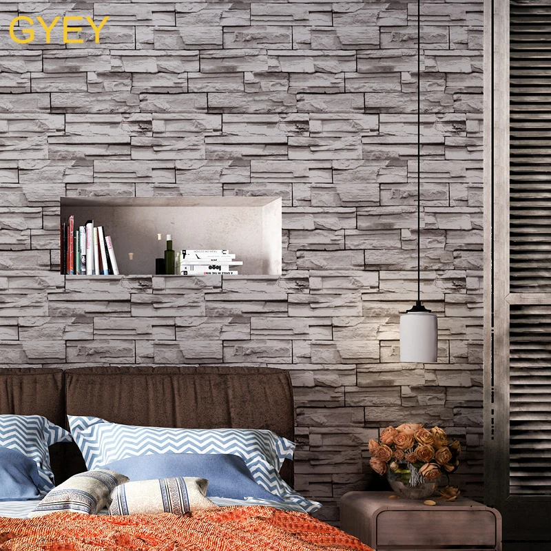 

Chinese 3D Simulation Stone Culture Stone Wallpaper Retro PVC Pattern Stone Brick Pattern brick Personality Restaurant Wallpaper