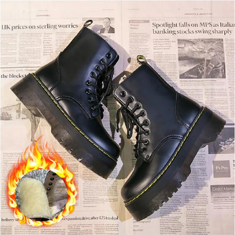 Botas de motocicleta para Mujer, zapatos de cuero suave, cuñas negras, plataformas con cordones, color blanco, para invierno, 2020