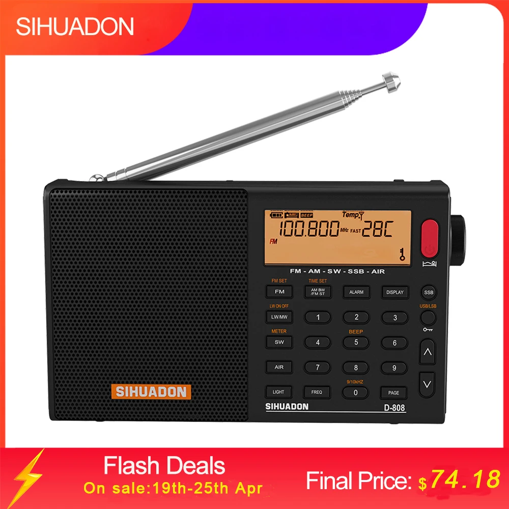 XHDATA D-808 Portable Digital Radio FM Stereo/SW/MW/LW SSB AIR RDS Multi Band Radio Speaker with LCD Display Alarm Clock Radio