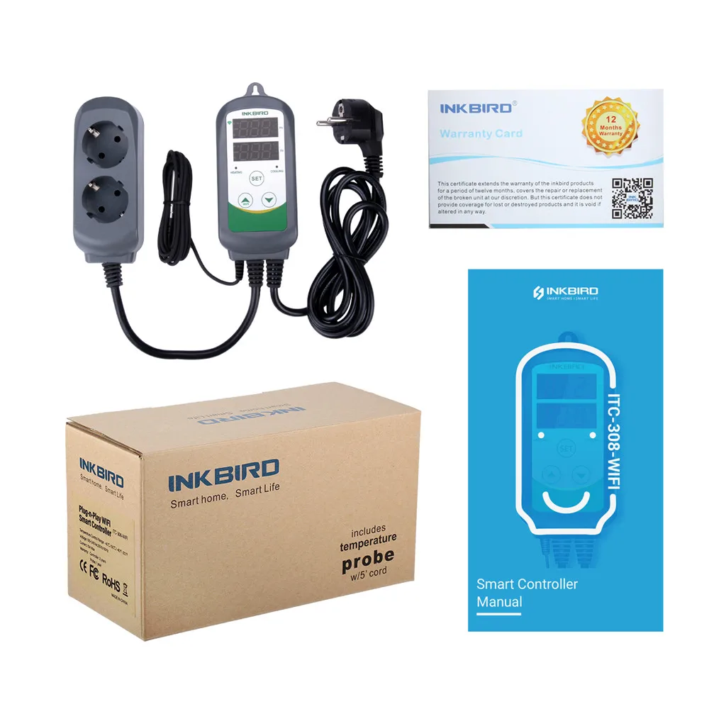 INKBIRD ITC-308 WIFI  µ Ʈѷ EU ̱  AU ÷ ܼƮ µ , 2 ܰ, 2200W,   