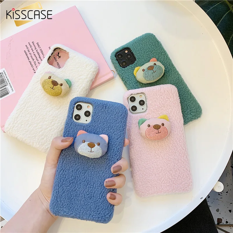 KISSCASE Furry Plush Phone Case For iPhone 11 Pro Max XR 7 8 3D Bear Cases Fundas X XS MAX 6 6S Plus Back Covers |
