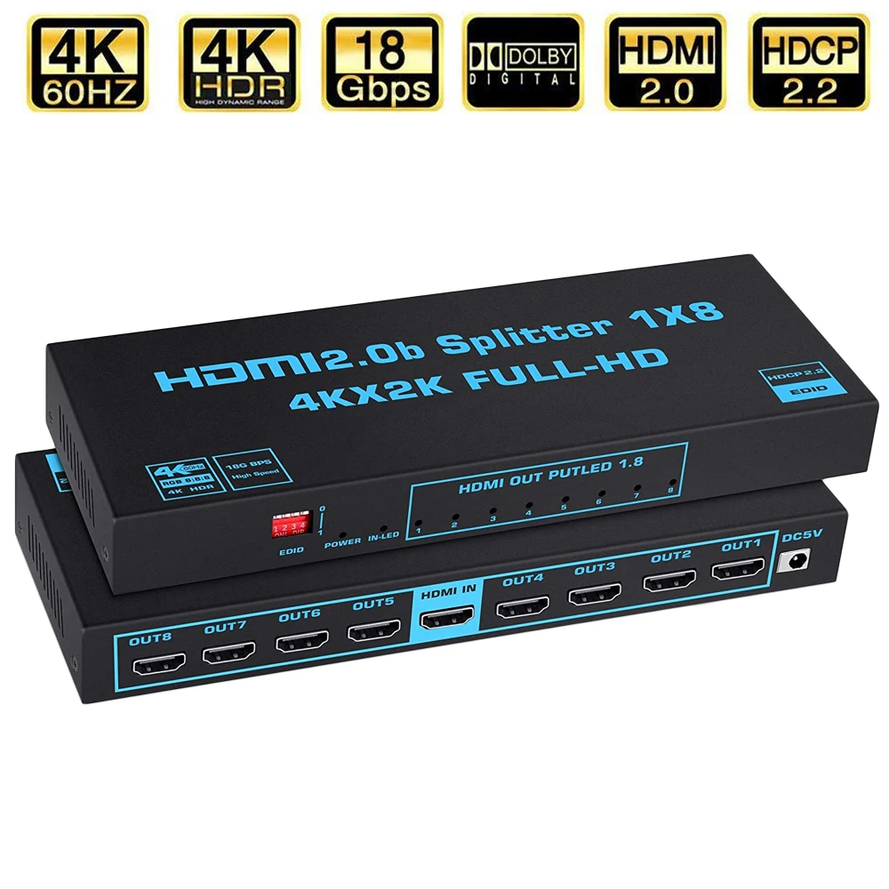 Navceker Splitter Hdmi 1X2 1X4 1X8 4K Splitter Hdmi 1 In 2 Out Amplificatore Hdmi A 2 Porte Splitter Per Cavo Hdmi 2.0 Per Ps4 Ps5 Xbox