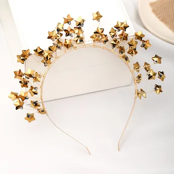 

Princess Girl Halloween Party Crown Headband Glitter Powder Moon Star Charms Metal Alloy Hair Hoop Birthday Tiara Headpiece Gift
