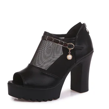 

Spring Women Leather casual Sandal High Thick Heel Sexy Crystal Platform Zipper Peep Toe Slip On Lady Shoes Zapatos Mujer 2020