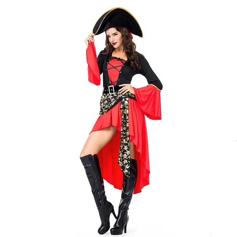 

Red Woman Halloween Queen Costume Female Warrior Pirate Cosplay Carnival Purim Parade Masquerade Nightclub Role Play Party Dress