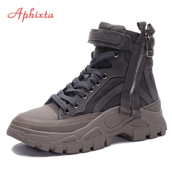 

Aphixta Platform Canvas Suede Ankle Boots Women Equestrian Thick Sole Lace-up Shoes WomenWaterproof Boot