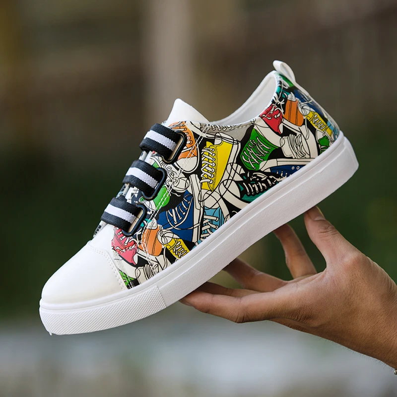 

Graffiti Printing Vulcanized Shoe Fashion Unisex Men Shoes Spring Autumn Casual Adult Shoes High Quality Students White Shoes