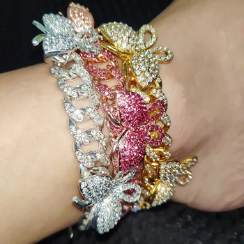 

Rhinestone Butterfly Ankle Bracelet Cuban Link Chain Anklets for Women Wide Foot Bracelets Beach Jewelry d88