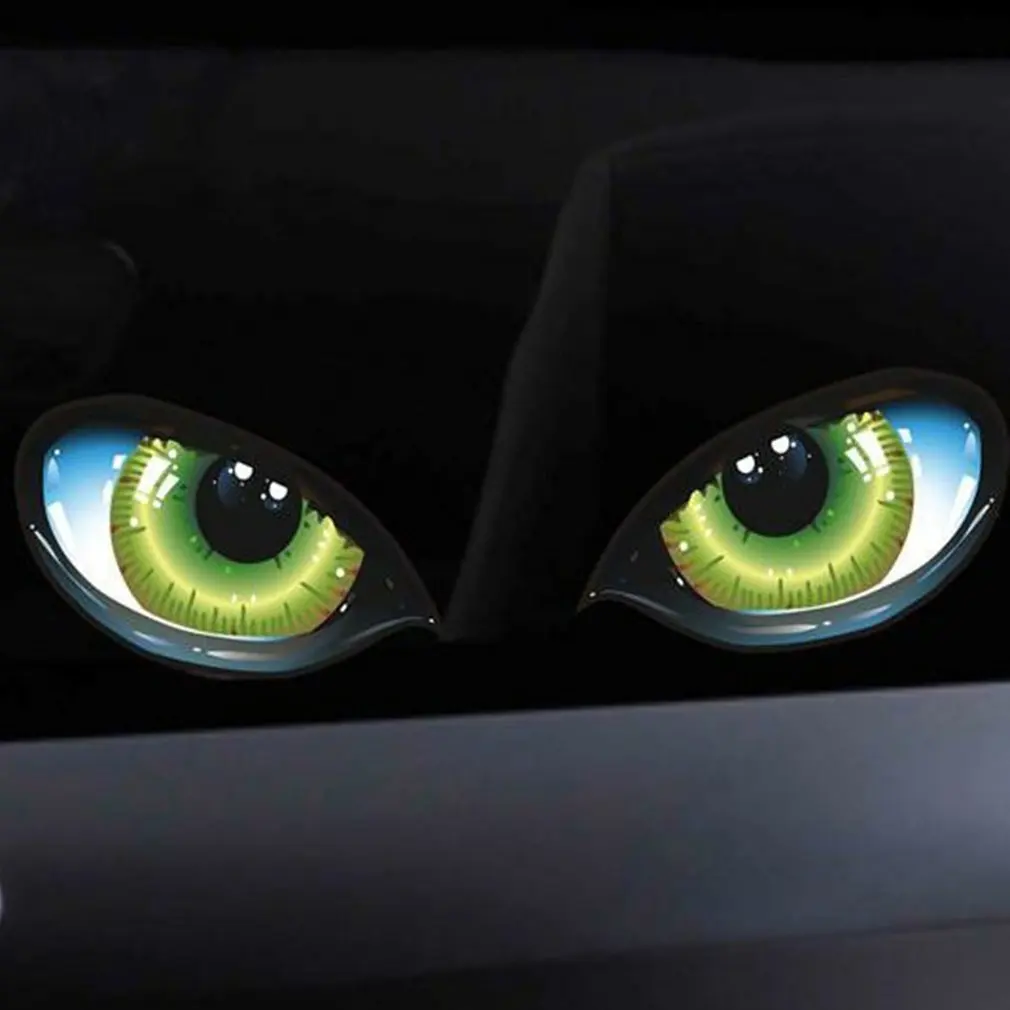 3D Funny Design  Stereo Reflective Green Cat Eyes Pattern Car Sticker Truck Head Engine Rearview  Window Door or Mirror Decal