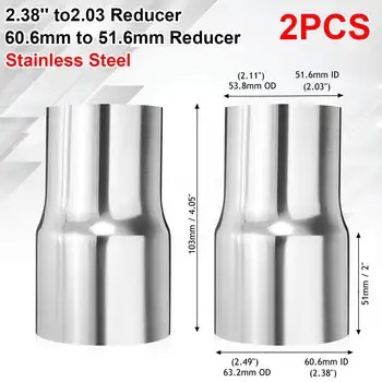 

Pair 60-50mm Exhaust Reducer Connector Pipe 2.38"-2" Exhaust Muffler Pipe Reducer Adapter Stainless Steel Universal