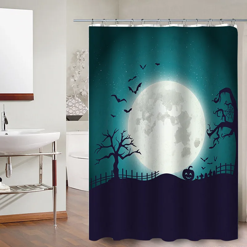 Scary Halloween Shower Curtain and Bath Mat Set Waterproof Cloth Bathroom Fabric for Bathtub Art Decor