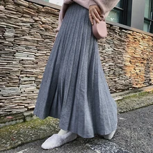 Женская трикотажная плиссированная юбка Maix, зимняя, весенняя, толстая, высокая талия, длинная юбка, Корейская женская мода, юбки, черный, серый