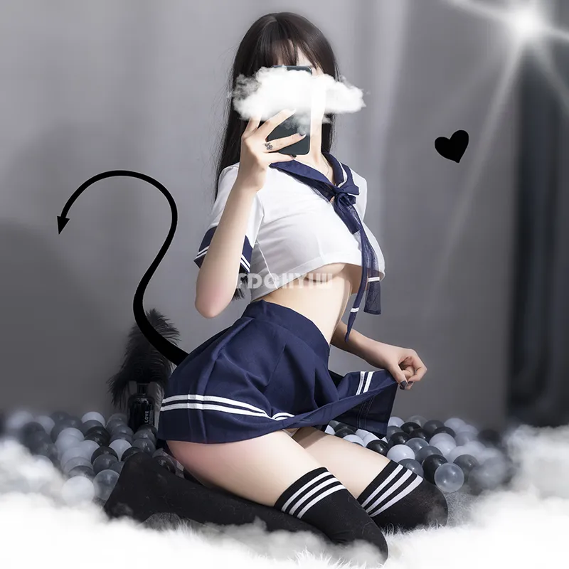 Women Sexy Lingerie set sailor Anime School Girl outfit Erotic Short top see through cosplay costumes Women Sexy Lingerie