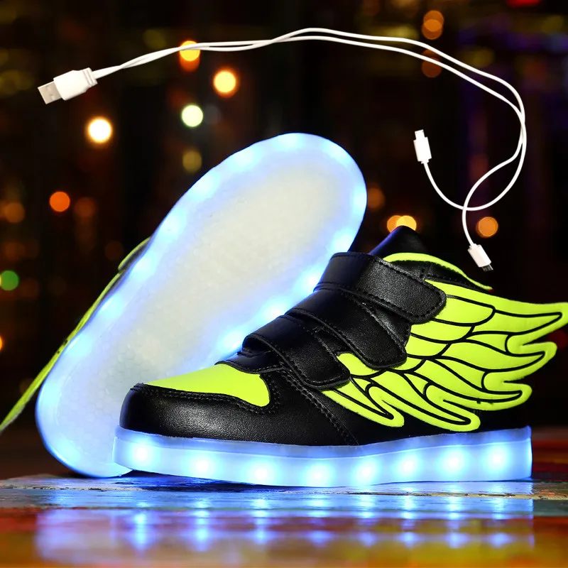 2020 Kids Light up Shoes with wing Children Led Boys Girls Glowing Luminous Sneakers USB Charging Boy Fashion | Детская одежда и