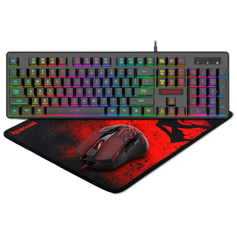 

Redragon S107 Gaming Keyboard and Mouse Combo Large Mouse Pad Mechanical Feel RGB Backlit 3200 DPI Mouse for Windows PC