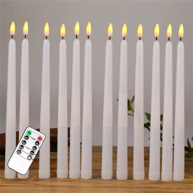 Pack of 12 Yellow Flickering Remote LED Candles,Plastic Flameless Remote Taper Candles,bougie led For Dinner Party Decoration - Цвет: yellow remote B