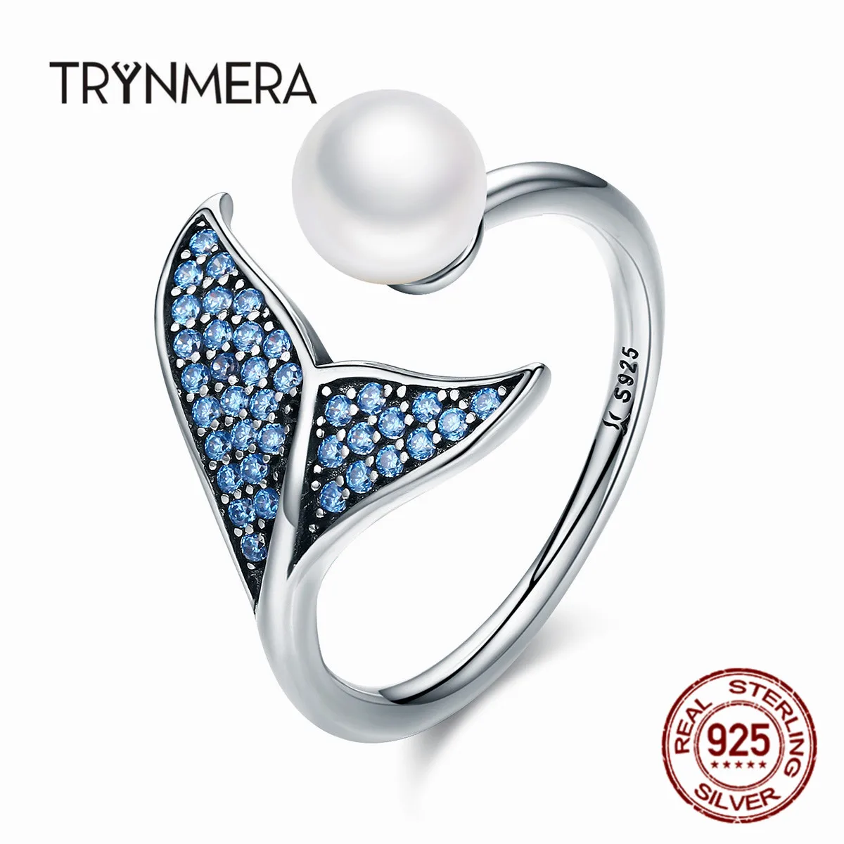Trynmera925 Стерлинговое Серебро регулируемое женское кольцо с синим фианитом