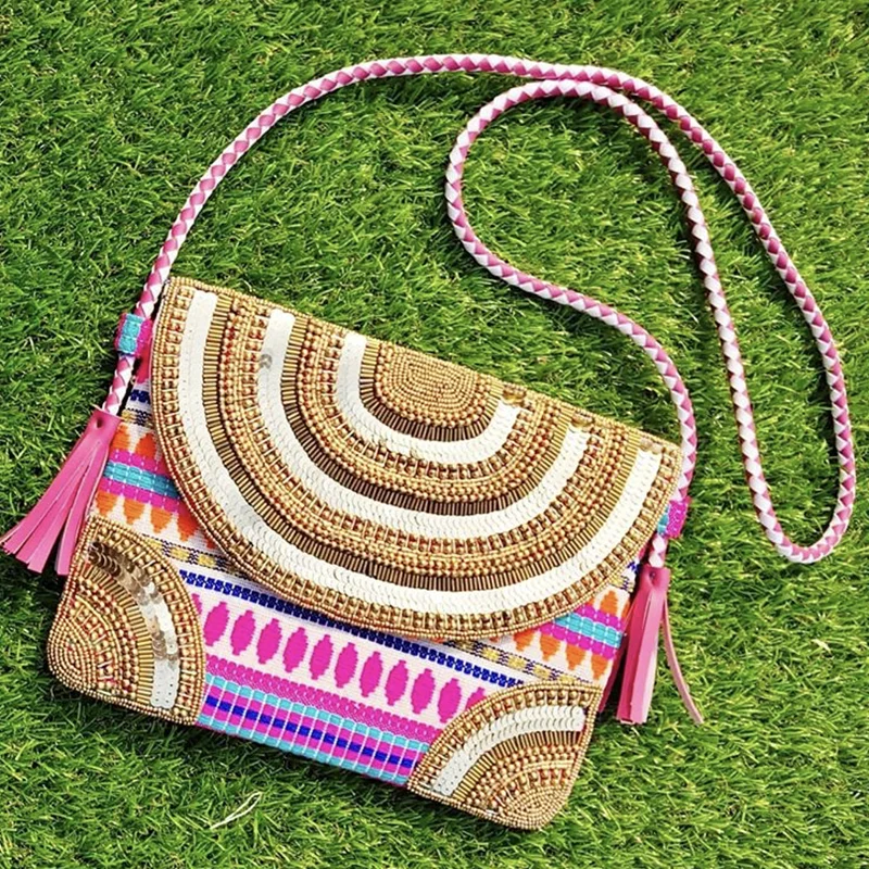 

DOYUTIG Indian Design Women's Beads Handmade Hobo Bags Ethnic Embroidery Tassels Bags Lady Bohemia Casual Crossbody Bags F775