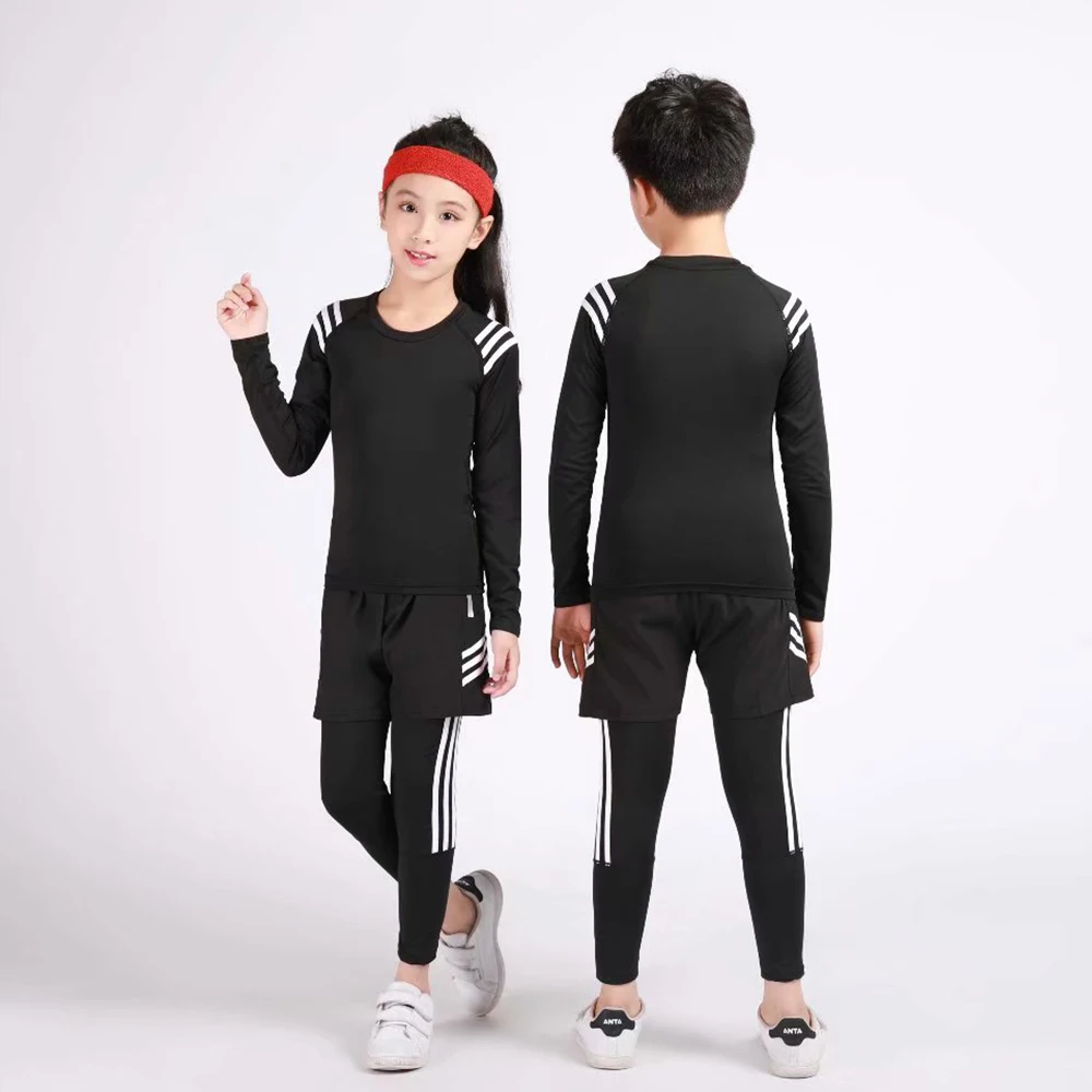 Kid Girls Boys Long Sleeve Shirt Top Leggings Set Sports Training Underwear Suit
