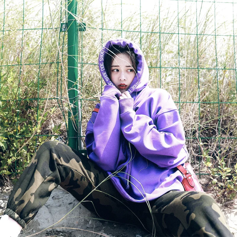 purple Новинка, корейский стиль, с капюшоном, BF, хип-хоп, ленивый ветер, свободные, плюс бархат, толстовки для женщин, весна-осень, толстовки XA435 - Цвет: purple