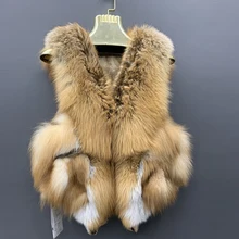 Chaleco de piel de zorro Natural para mujer, chaqueta sin mangas pequeña y gruesa para invierno, Parkas cortas con estilo