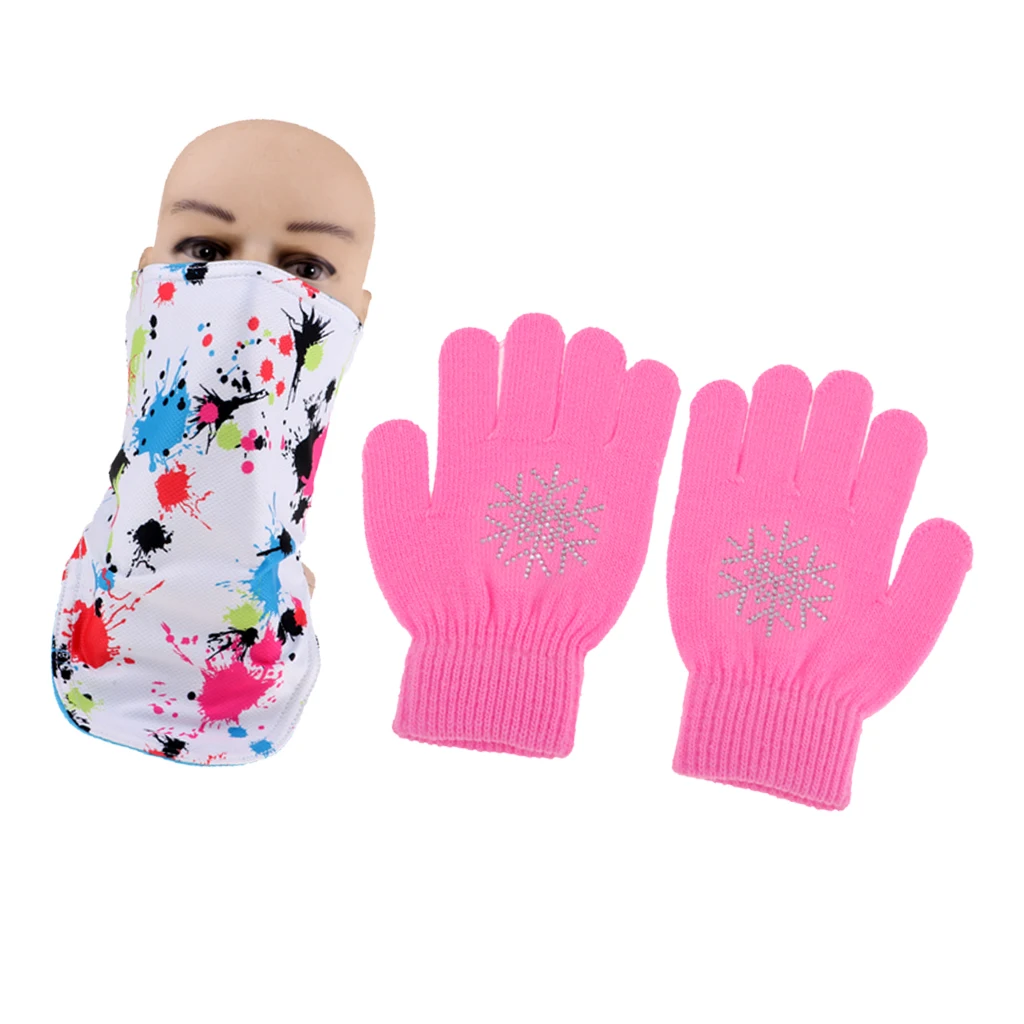 Kids Thermal Face Mask Cover Scarf Neck Warmer Gaiter Wrap and Knit Gloves Stretch Winter Glove for Boy Girl (Age age 6-13 ) | Спорт и