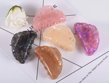 

DHL 100pcs High Quality Transluent Flower Print Acrylic Paster Hair Claw Gold Plating Plastic Crab Girl Headwear