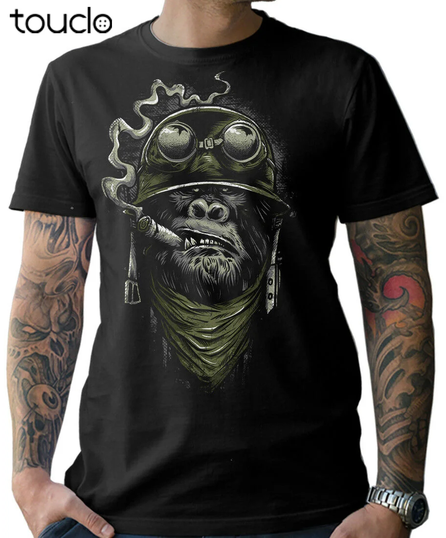 

2020 Cool Biker T-Shirt-Gorilla Monkey Motorcycle Chopper Bobber Oldschool Mens Tee