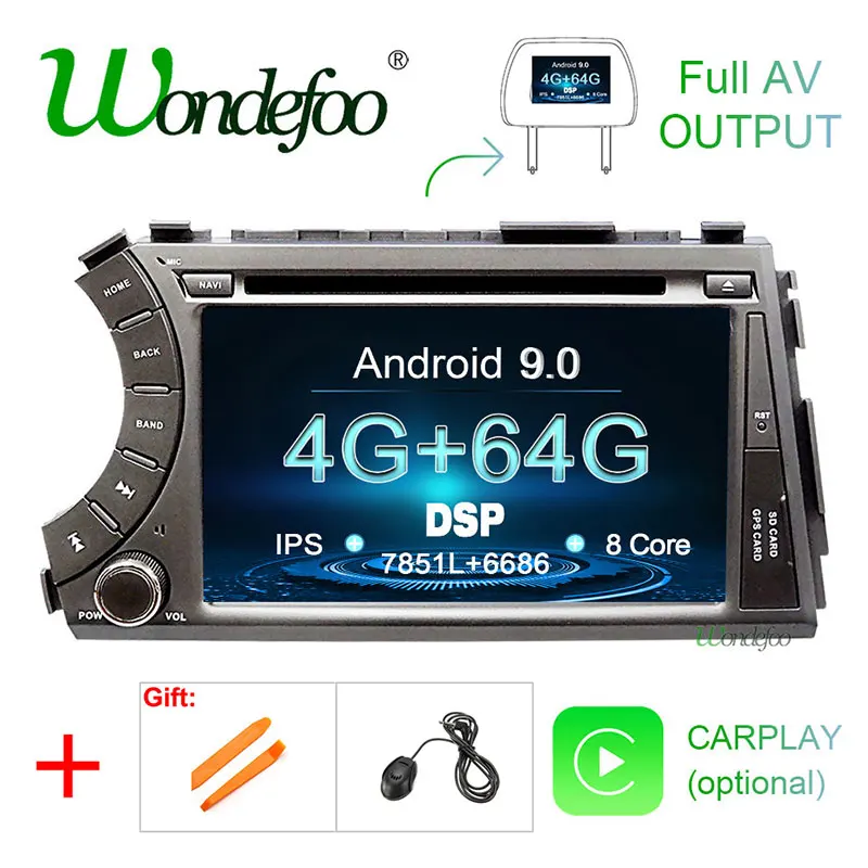 Автомобильный DVD плеер 2 DIN Android 9 0 DSP IPS 4 ГБ 64 AV выход для Ssang yong Ssangyong Actyon Kyron GPS радио