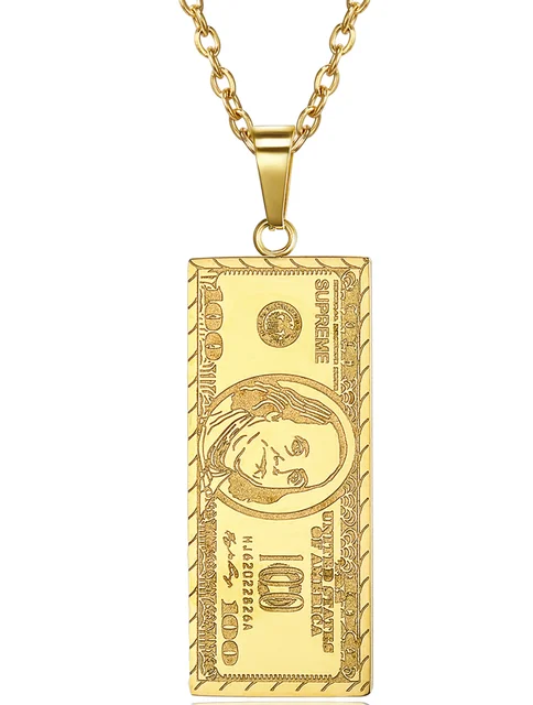 Gold Dollar Necklace Vintage Pendant 