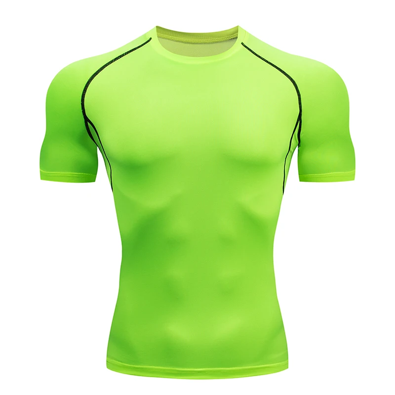 Verde Fluor - Camiseta de compresión manga corta para hombre