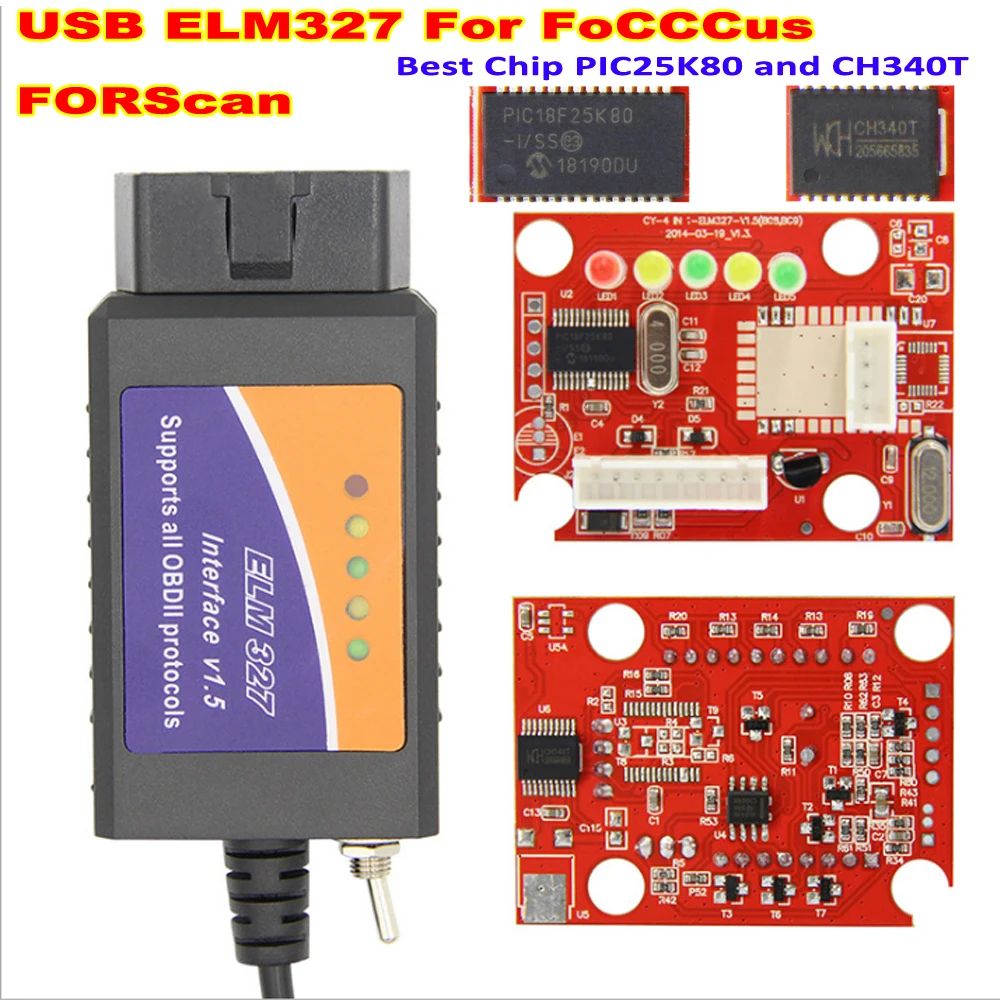 Лучший ELM 327 V1.5 PIC18F25K80 диагностический кабель USB с переключателем для foccus FORScan ELM327 OBD2 автомобильный диагностический инструмент сканер