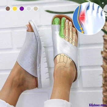 

1 Pair Women Comfy Platform Sandal Shoes Feet Correct Thickened Street PU Leather Dating Shopping Flat Sole Women Sandal