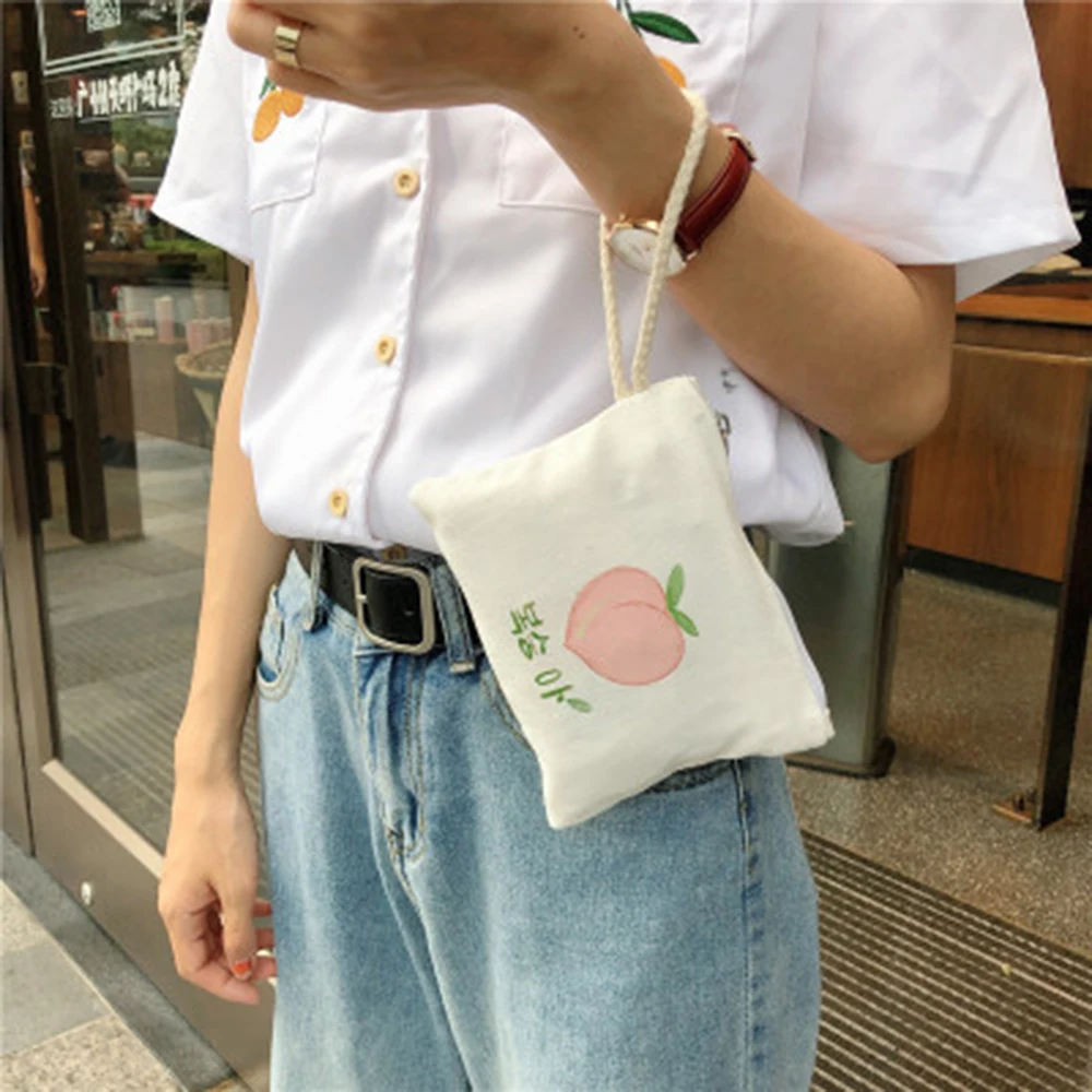 

Cute Mini Canvas Coin Purse Short Simple Card Case Cute Student Phone Bag Wrist Bag