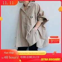 

Women's Buttoned Shirts 2021 Spring Lapel Single-Breasted Mid-Length Blouse Autumn Loose Casual Office Lady Cardigan Female Top