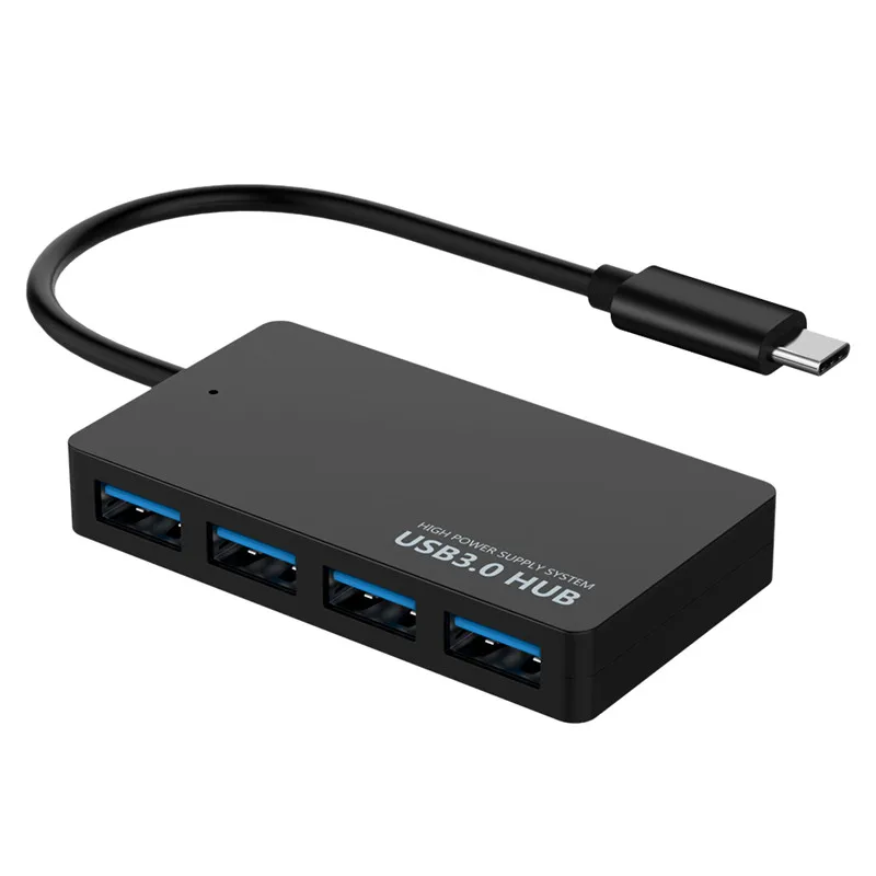 4 порта usb type C концентратор Высокоскоростной USB 3,0 Разветвитель usb C до 4 USB3.0 конвертер Кабель-адаптер для MacBook ноутбук планшетный компьютер - Цвет: Черный