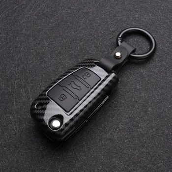 

Carbon Fiber Silicon Flip Car Key Cover Case Protection Shell For Audi A1 A3 A4 A6 TT Allroad Q3 Q7 R8 S6 SQ5 RS4 2018 keychain