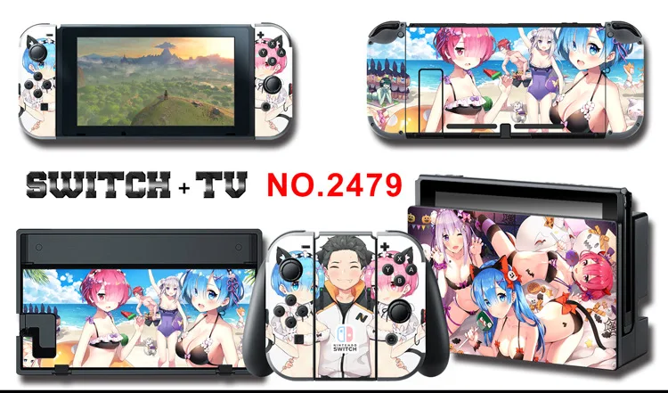 1set New Cute Anime Full Body Sticker for NS Switch Protective Cover Skin Colorful Art for Game Console Joy-Con Controller Decor