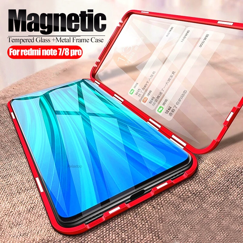 Двухсторонний Магнитный чехол с полной защитой 360 градусов для Redmi Note 8 Pro задняя