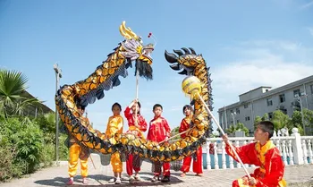 

New 7.9M yellow gold children size CHINESE DRAGON DANCE Gold-plated Folk Festival Celebration Costume 8 kids stage props mascot