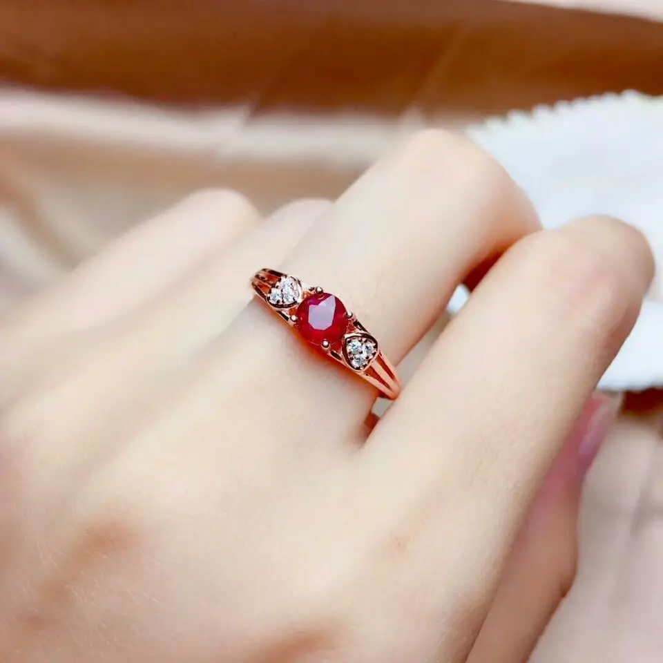 

MeiBaPJ Real Natural New Burned Ruby Gemstone Fashion Ring for Women Real 925 Sterling Silver Fine Wedding Jewelry