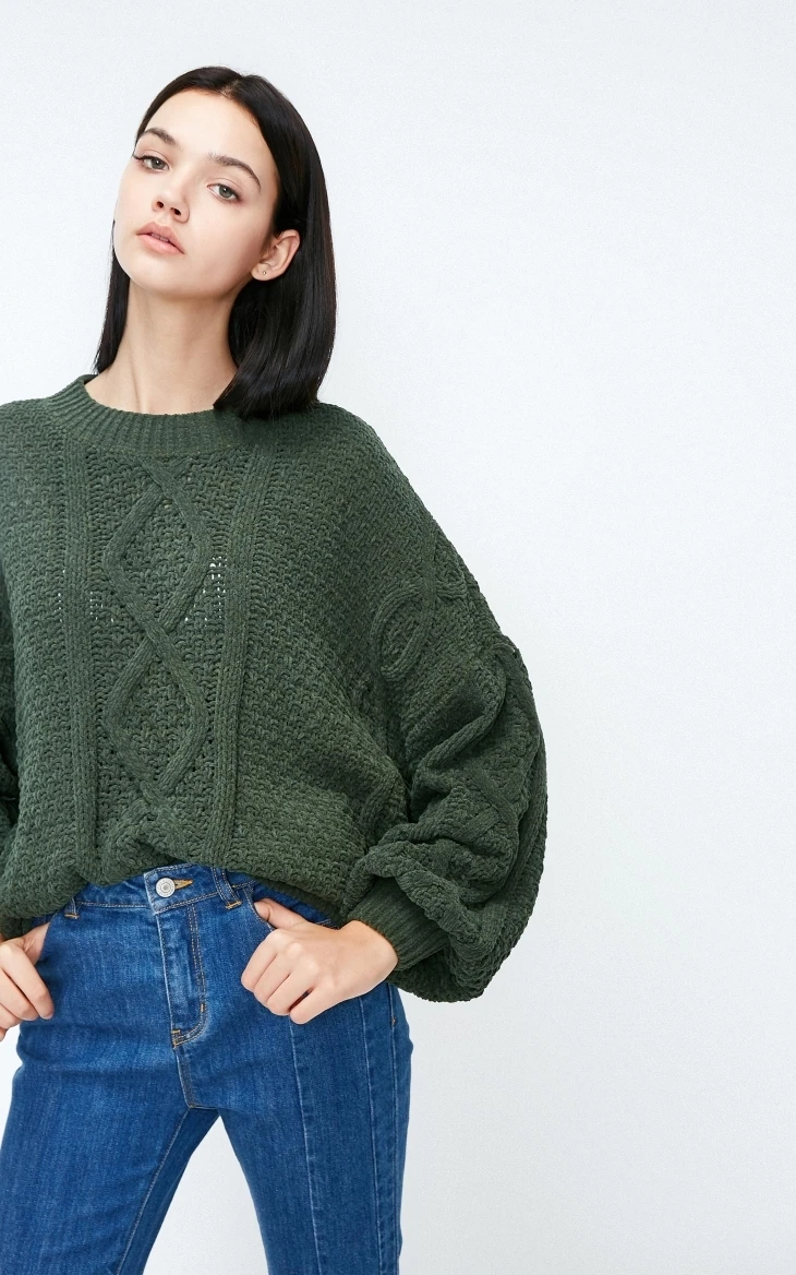 Vero Moda Женский Осенний Ins стиль свободный круглый вырез Падение плеча рукав свитер | 318313514