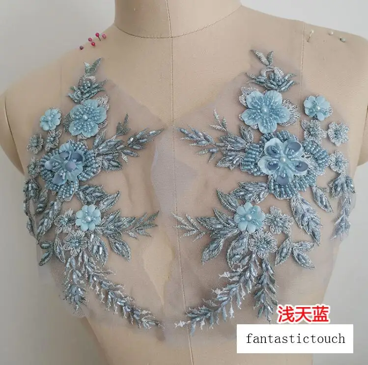 Beaded Craft Flower Embroidery Sewing Lace Neckline Applique Trims 3D Venise Patches 1 Piece lace fabric,lace garment accessories,sewing patches,lace sewing supplies,lace decoration,lace accessories,lace sewing accessories