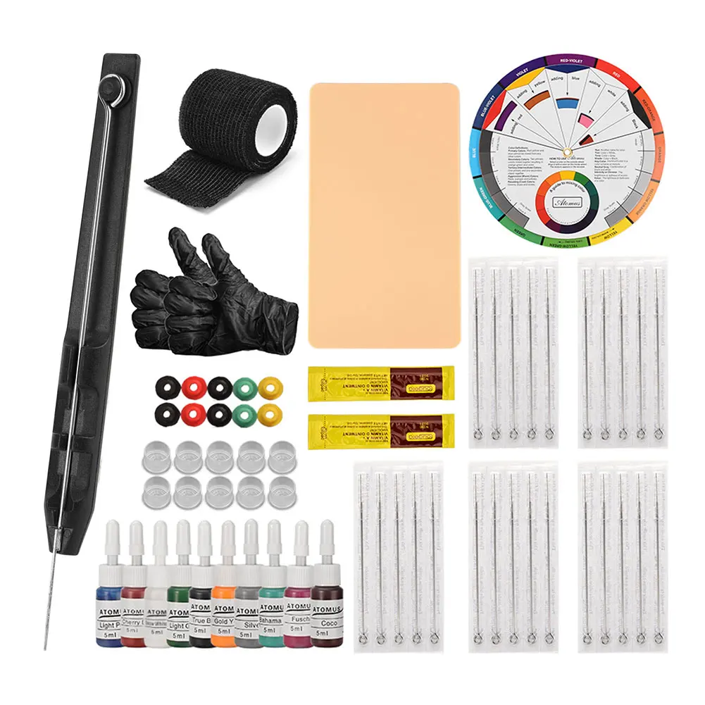 Татуировки Kit иглы татуировки набор ручного инструмента Poke палка тренировочные