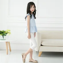 Леггинсы Верхняя одежда Детские женские тонкие эластичные брюки большого мальчика в Корейском стиле весна-лето г. стиль глянцевые Капри